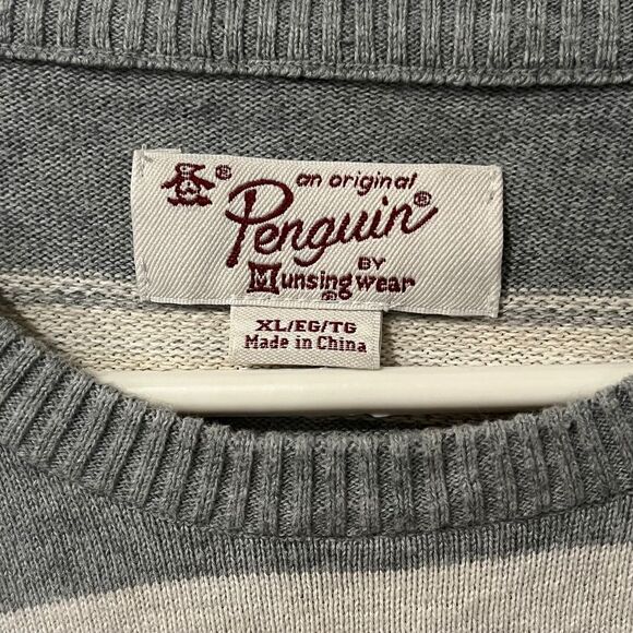 Original Penguin Gray and White Striped Crewneck Sweater Size Men's XL - Picture 3 of 5
